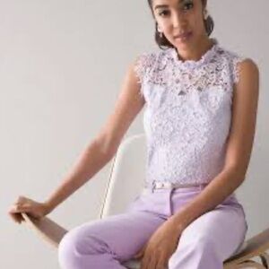 WHBM White House Black Market Lavender Lace lined Tank Blouse Size 8